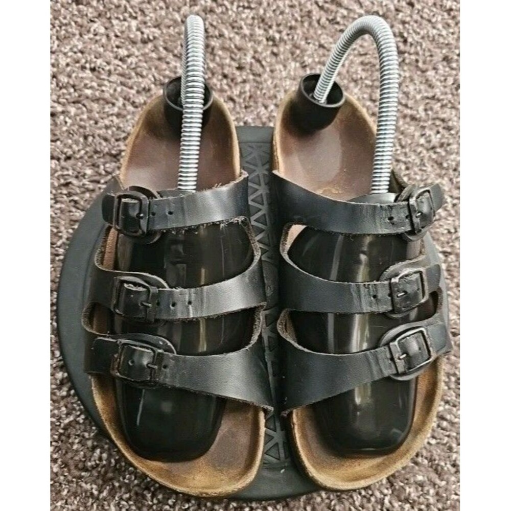 Women Birkenstock 3 Strap Florida Slides In Size 38 Black